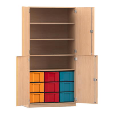 Flexeo® Schrank, 9 große Boxen, 4 Fächer, 4 Halbtüren