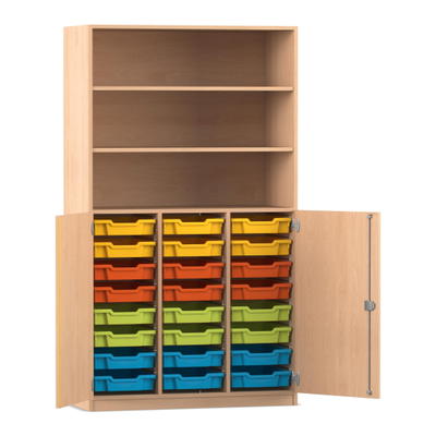 Flexeo® Schrank PRO, 3 Reihen, 24 Boxen Gr. S, 3 Fächer, 2 Halbtüren