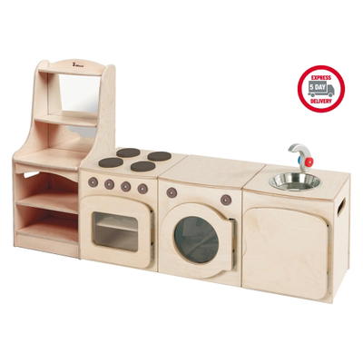 Natur-Küchenset mit Spielkommode – Arbeitshöhe 40 cm