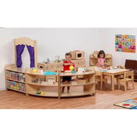Rollenspielbereich „Home Zome“ mit Aufbewahrungsboxen und Vorhängen - PT529 Millhouse Early Years Furniture Home Zone With Tubs And Purple Curtains Lifestyle RGB 1000
