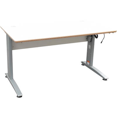 Elektrisch höhenverstellbarer Tisch Emil, TH 69-110 cm, Sperrholzplatte, abgerundete Ecken – alufarben – HPL weiß
