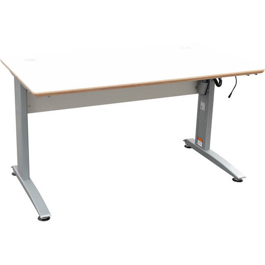 096626_a_18 Elektrisch höhenverstellbarer Tisch Emil, TH 69-110 cm, Sperrholzplatte, abgerundete Ecken – alufarben – HPL weiß - 096626 a 18