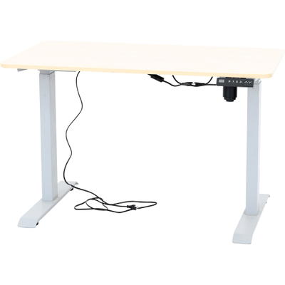 Elektrisch höhenverstellbarer Tisch Hugo, 115 x 65 cm, TH 70-117 cm – alufarben – Ahorn Jylland