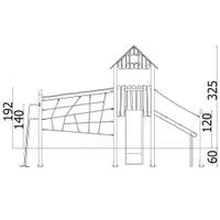 Robinio Waldparcours – überdachter Kletterturm mit Balkenaufstieg und Rutsche - 18105 Side view