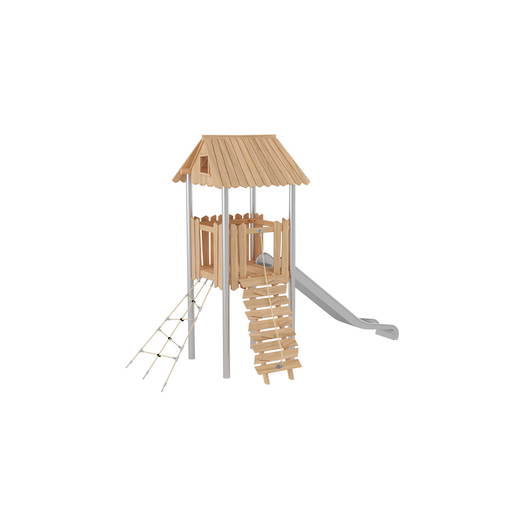 NV18110_a_25 Robinio Waldgipfel – überdachter Kletterturm mit Seilaufstieg und Rutsche - NV18110 a 25
