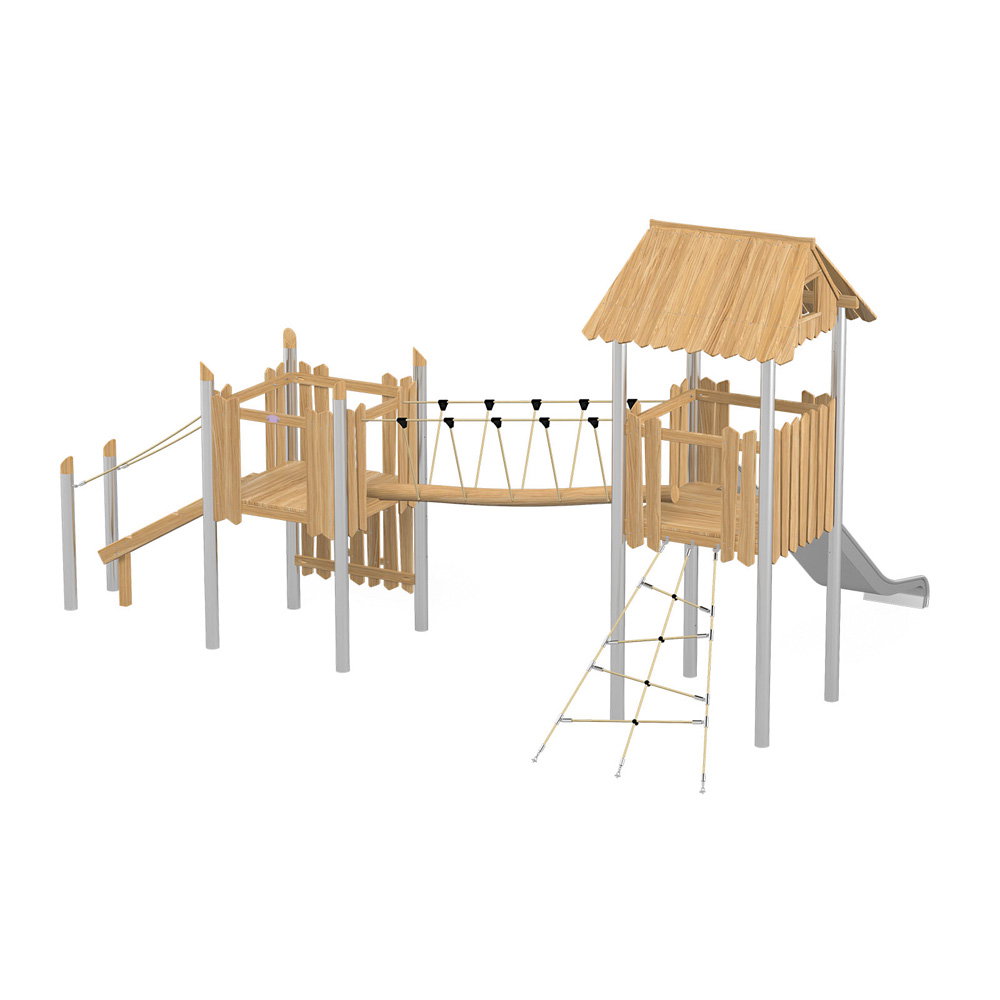 Robinio Balkenbrücke – Doppelturm-Kletteranlage mit Rutsche - NV18204 h 25