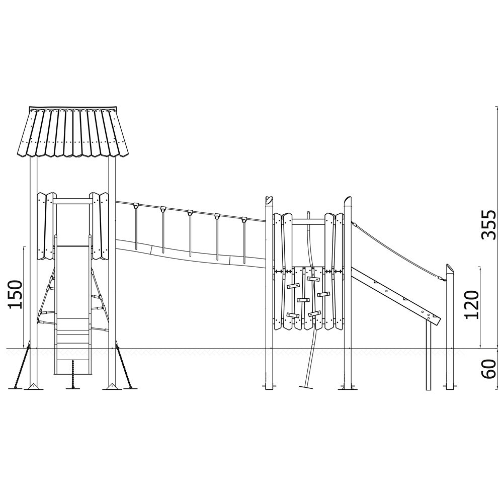 Robinio Balkenbrücke – Doppelturm-Kletteranlage mit Rutsche - 18204 Side view