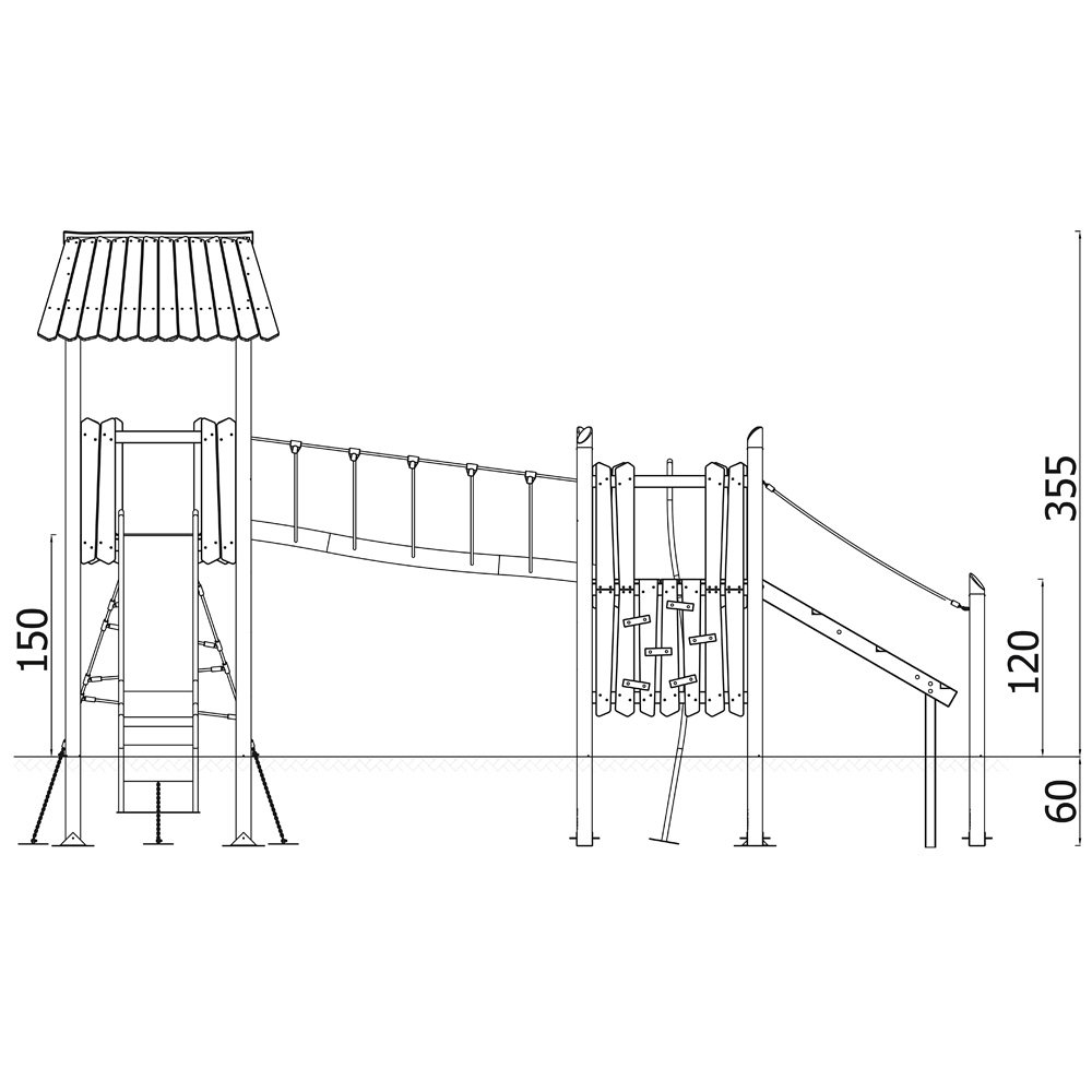 Robinio Balkenbrücke – Doppelturm-Kletteranlage mit Rutsche - 18204 Side view