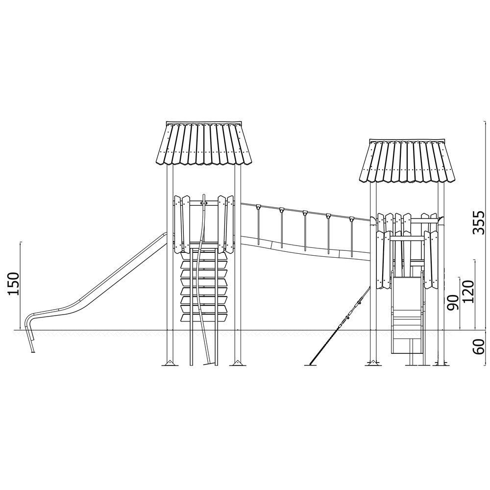 Robinio Höhenparcours – Dreiturm-Kletteranlage mit Rutsche - 18306 Side view