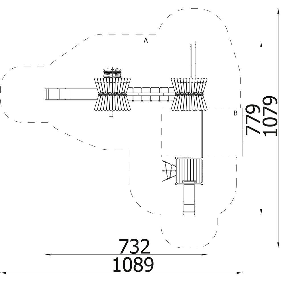 Robinio Höhenparcours – Dreiturm-Kletteranlage mit Rutsche - 18306 Top view