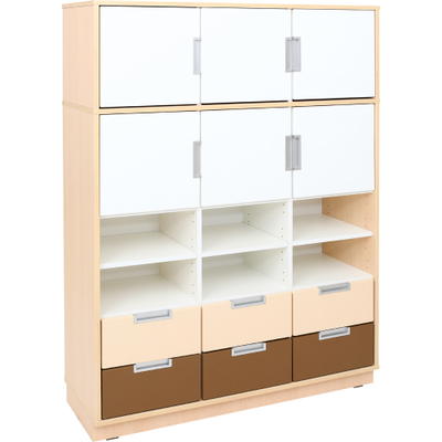 Schrank mit Schubladen und Türen, B 116, H 164 – weiß/braun (Quadro 95/95W–180°)