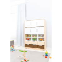 Schrank mit Schubladen und Türen, B 116, H 164 – weiß/braun (Quadro 95/95W–180°) – Bild 6