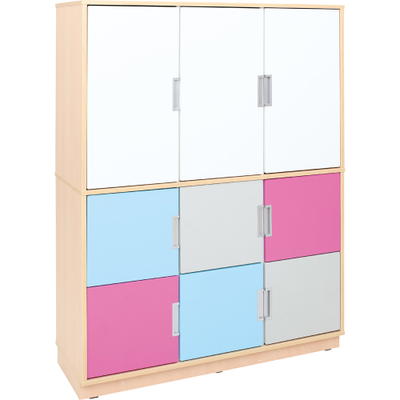 Schrank mit bunten Türen, B 116, H 164, weiß/hellblau/magenta (Quadro 97/97W-180°)