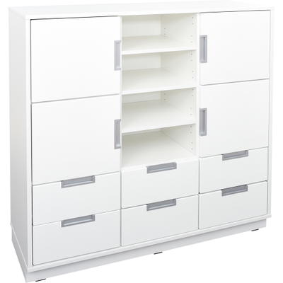 Schrank L mit 4 Türen und 6 Schubladen – Breite: 116 cm – weiß (Quadro 113/113W-180°)