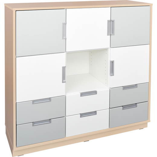 SET6228_a_19 Schrank L mit 5 Türen und 6 Schubladen, B 116, weiß/grau (Quadro 114/114W-180°) - SET6228 a 19