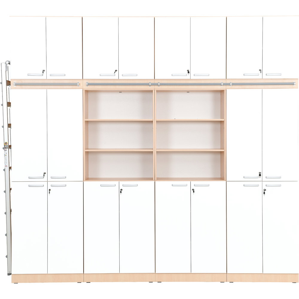 ZEST5337_a_19 Regalwand mit Leiter, T 48, H 301, 4-reihig – Ahorn Jylland, Türen weiß (Grande 27) - ZEST5337 a 19