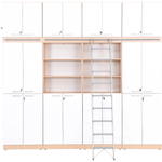 Regalwand mit Leiter, T 48, H 301, 4-reihig – Ahorn Jylland, Türen weiß (Grande 27) - ZEST5337 b 19