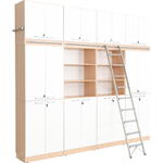 Regalwand mit Leiter, T 48, H 301, 4-reihig – Ahorn Jylland, Türen weiß (Grande 27) - ZEST5337 c 19