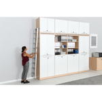 Regalwand mit Leiter, T 48, H 301, 4-reihig – Ahorn Jylland, Türen weiß (Grande 27) - ZEST5337 p 19