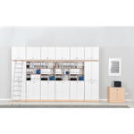 Regalwand mit Leiter, T 48, H 301, 4-reihig – Ahorn Jylland, Türen weiß (Grande 27) - ZEST5337 z 19