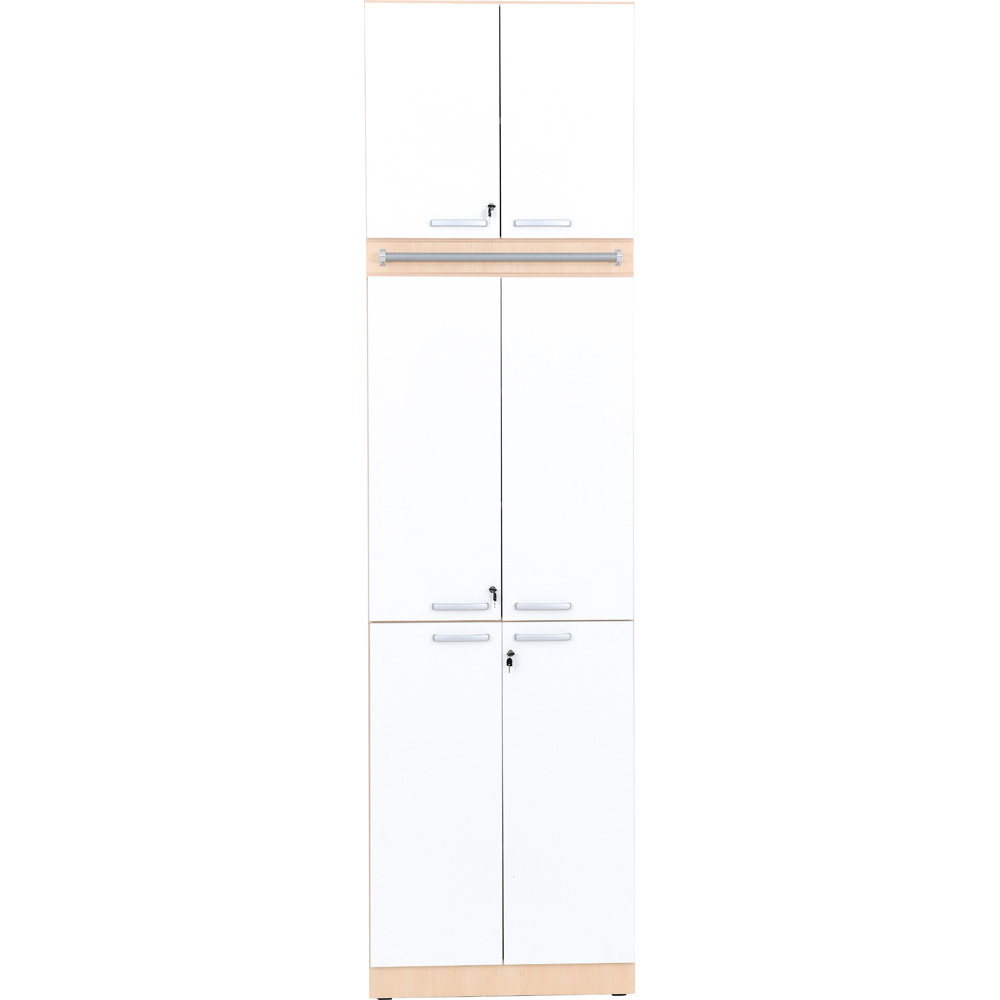 ZEST5462_a_19 Regalwand, T 48, H 301, 1-reihig – Ahorn Jylland, Türen weiß (Grande 42) - ZEST5462 a 19