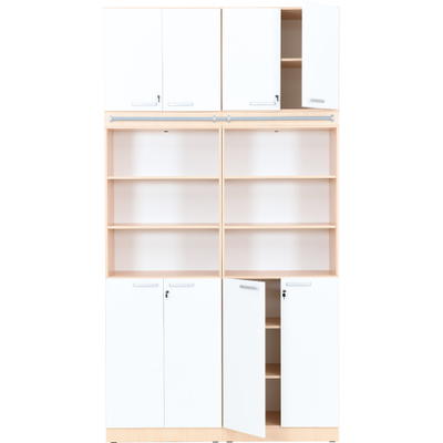 Regalwand, T 48, H 301, 2-reihig – Ahorn Jylland, Türen weiß (Grande 43)