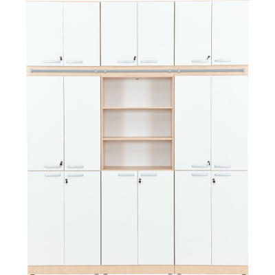 Regalwand, T 48, H 301, 3-reihig – Ahorn Jylland, Türen weiß (Grande 44)