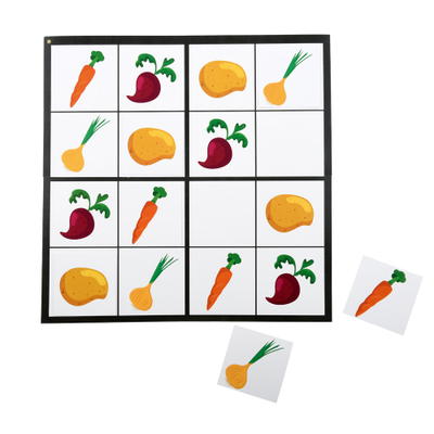 Zweiseitiges Sudoku 4 x 4 – Gemüse und Kleidung