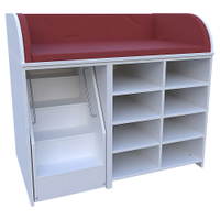 Wickelkommode mit ausfahrbarer Treppe, 3-seitige Aufkantung, offen, Mittelwand, 2 x 3 Einlegeböden – Bild 11