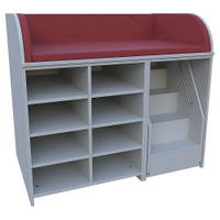 Wickelkommode mit ausfahrbarer Treppe, 3-seitige Aufkantung, offen, Mittelwand, 2 x 3 Einlegeböden – Bild 6