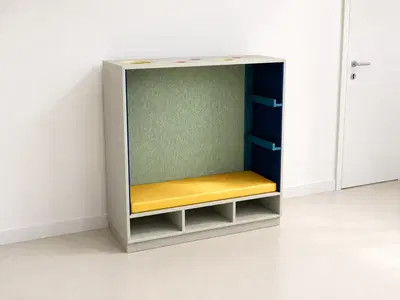 Rückzugsnische zum Sitzen mit Bilderleiste und Polster basic, 120 x 121 x 40 cm