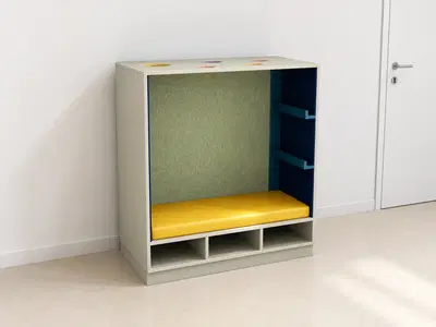 Rückzugsnische zum Sitzen mit Bilderleiste und Polster basic, 120 x 121 x 60 cm