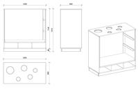 Rückzugsnische zum Sitzen mit Bilderleiste und Polster basic, 120 x 121 x 60 cm - KFNM120121060b NIL03 Skizze 1690x1094