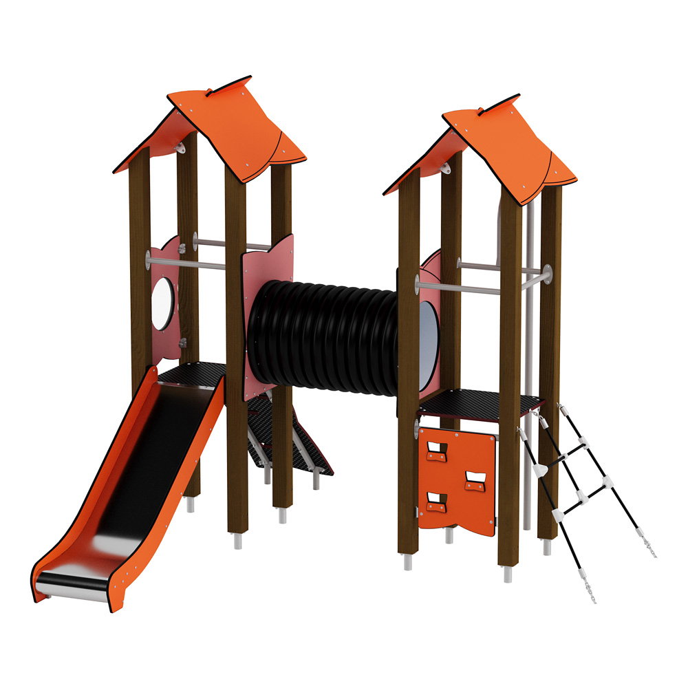 Doppel-Spielturm mit Tunnel, Kletterwand und Rutsche – Urbi H Set 4 - NV60004EPZ A c 25