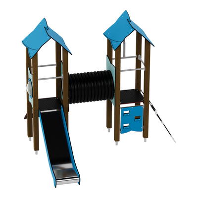 Doppel-Spielturm mit Tunnel, Kletterwand und Rutsche – Urbi H Set 4