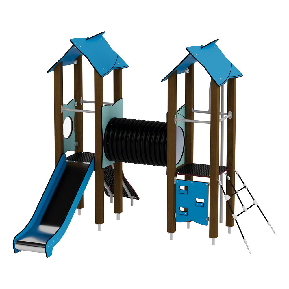 Doppel-Spielturm mit Tunnel, Kletterwand und Rutsche – Urbi H Set 4 - NV60004EPZ B c 25