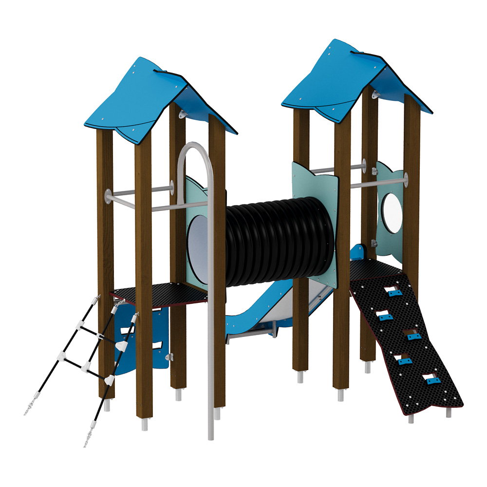 Doppel-Spielturm mit Tunnel, Kletterwand und Rutsche – Urbi H Set 4 - NV60004EPZ B e 25