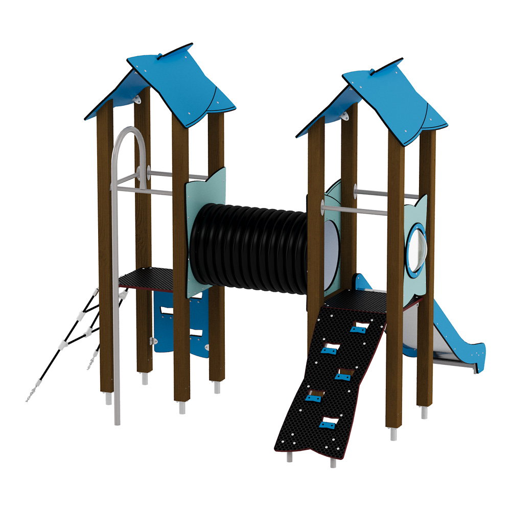 Doppel-Spielturm mit Tunnel, Kletterwand und Rutsche – Urbi H Set 4 - NV60004EPZ B f 25