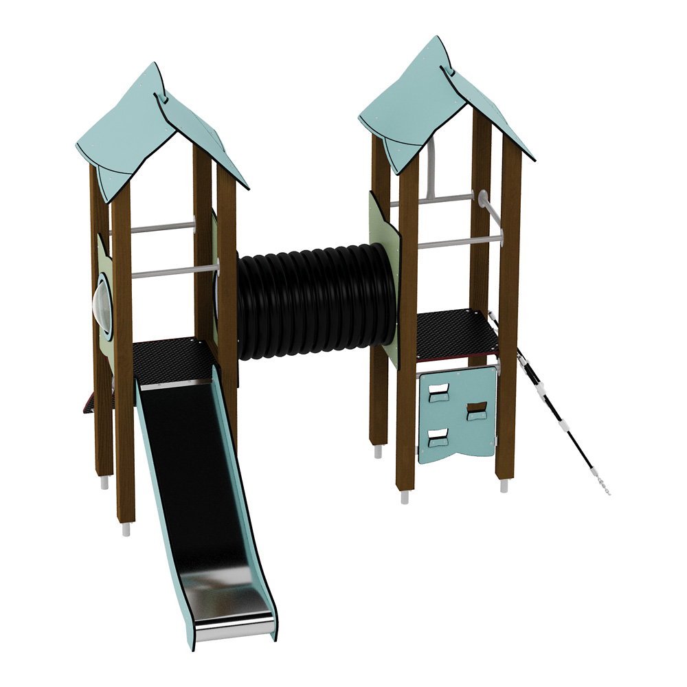 Doppel-Spielturm mit Tunnel, Kletterwand und Rutsche – Urbi H Set 4 - NV60004EPZ C a 25
