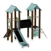 Doppel-Spielturm mit Tunnel, Kletterwand und Rutsche - Urbi H Set 4 – Bild 9