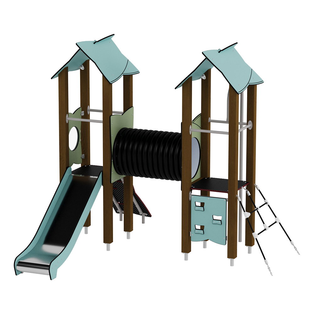 Doppel-Spielturm mit Tunnel, Kletterwand und Rutsche – Urbi H Set 4 - NV60004EPZ C c 25