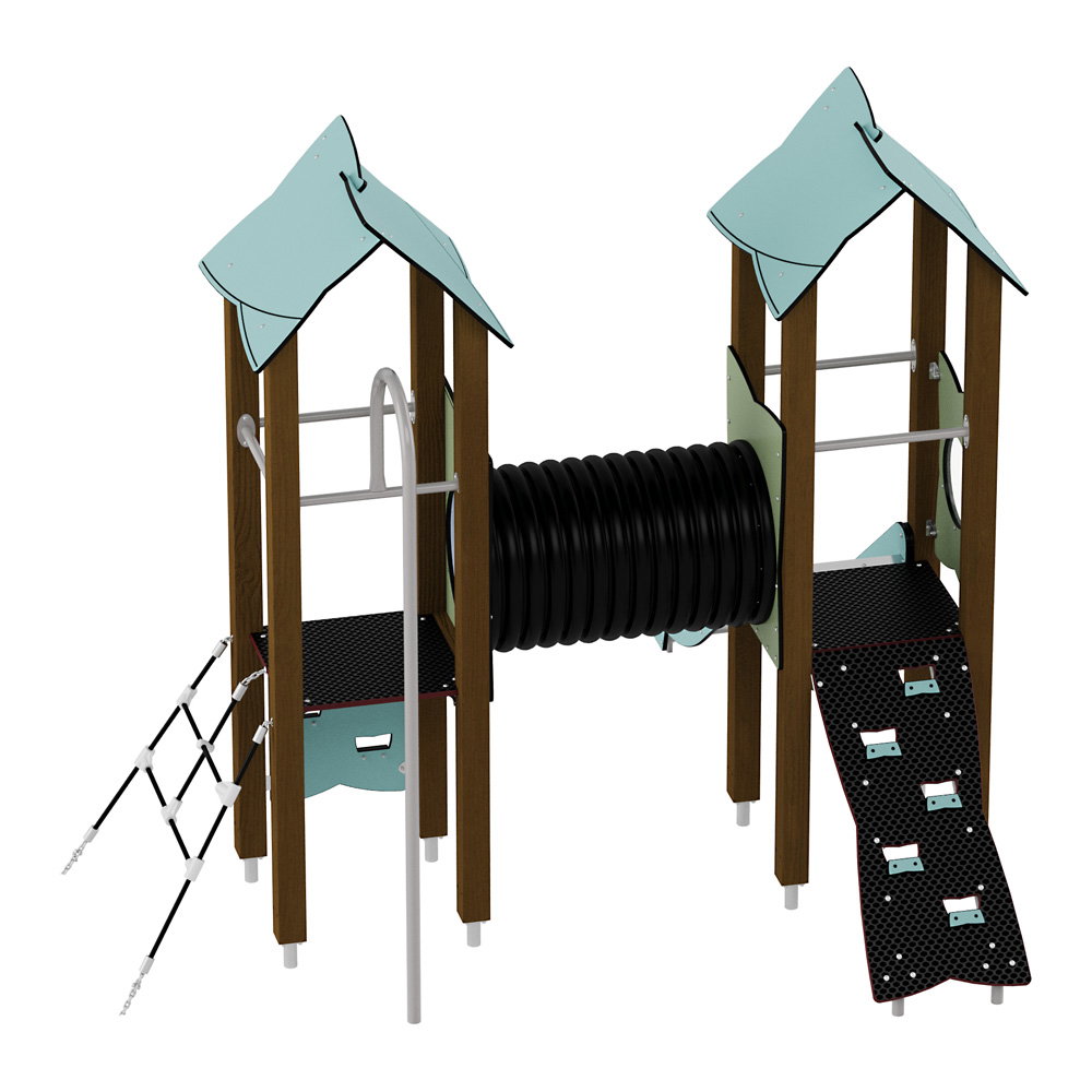 Doppel-Spielturm mit Tunnel, Kletterwand und Rutsche – Urbi H Set 4 - NV60004EPZ C d 25