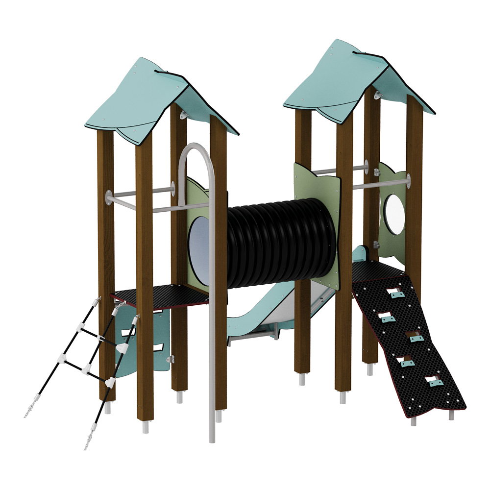 Doppel-Spielturm mit Tunnel, Kletterwand und Rutsche – Urbi H Set 4 - NV60004EPZ C e 25