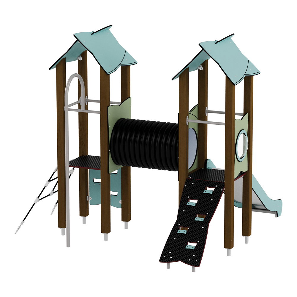 Doppel-Spielturm mit Tunnel, Kletterwand und Rutsche – Urbi H Set 4 - NV60004EPZ C f 25