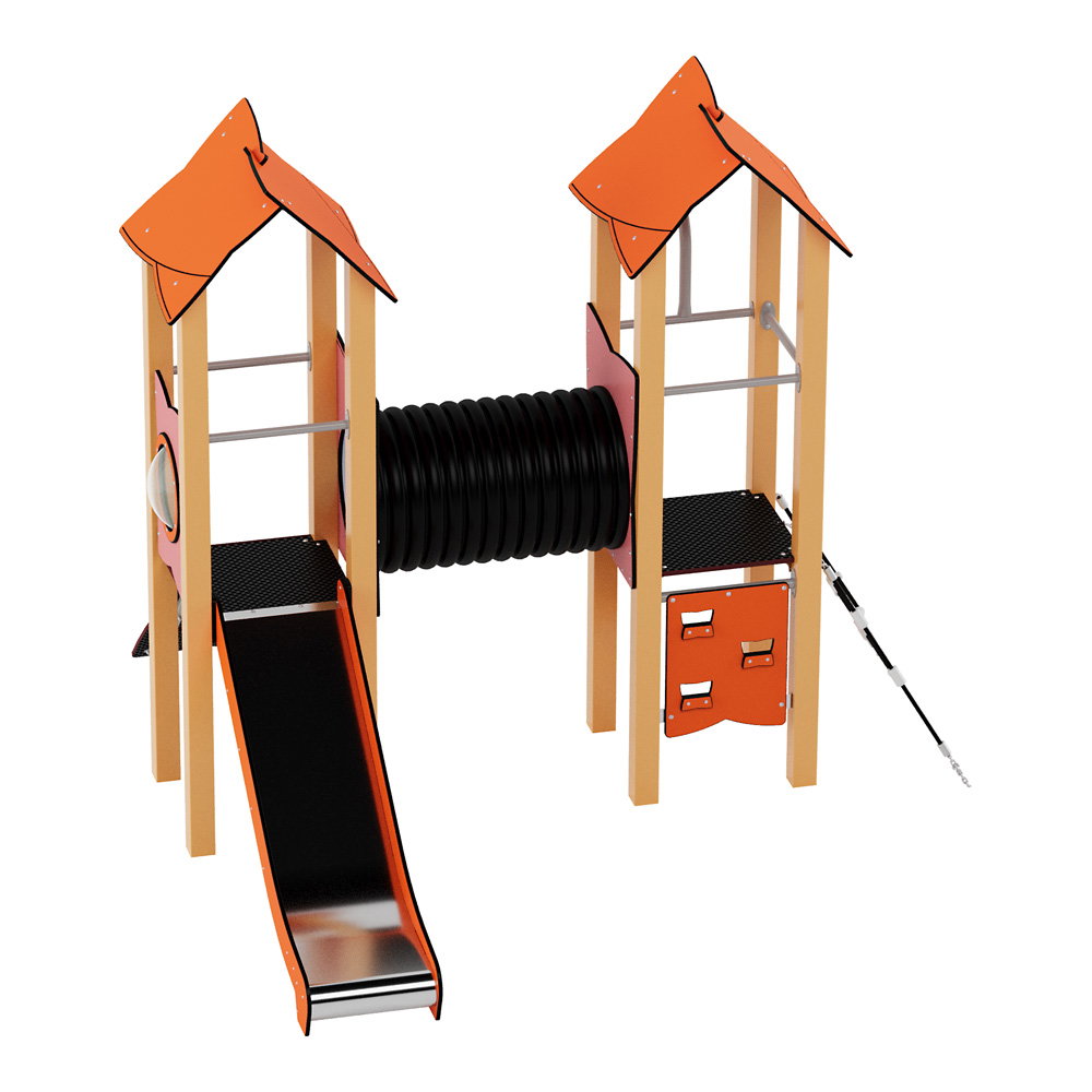 Doppel-Spielturm aus Metall mit Tunnel, Kletterwand und Rutsche – Urbi Me Set 4 - NV60004MP A a 25
