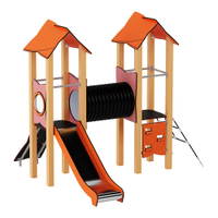 Doppel-Spielturm aus Metall mit Tunnel, Kletterwand und Rutsche - Urbi Me Set 4 – Bild 24