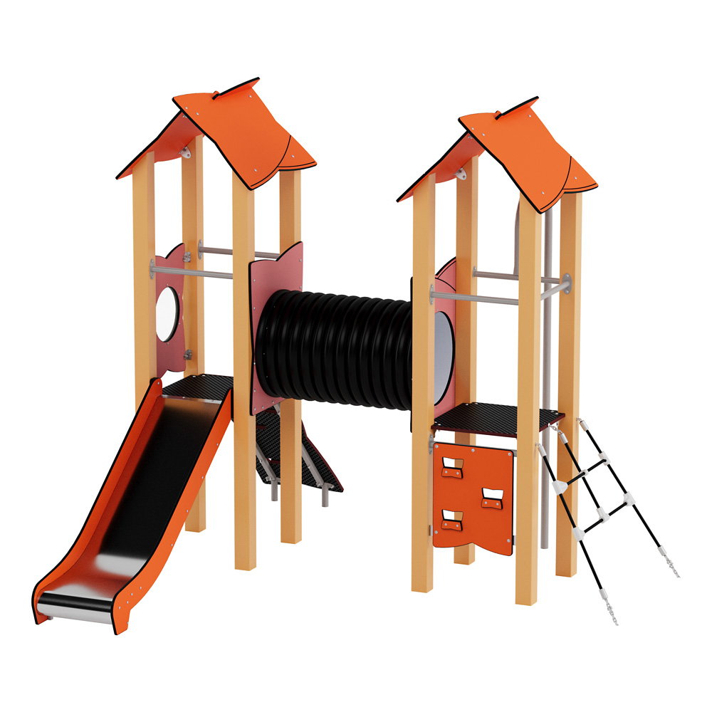 Doppel-Spielturm aus Metall mit Tunnel, Kletterwand und Rutsche – Urbi Me Set 4 - NV60004MP A c 25