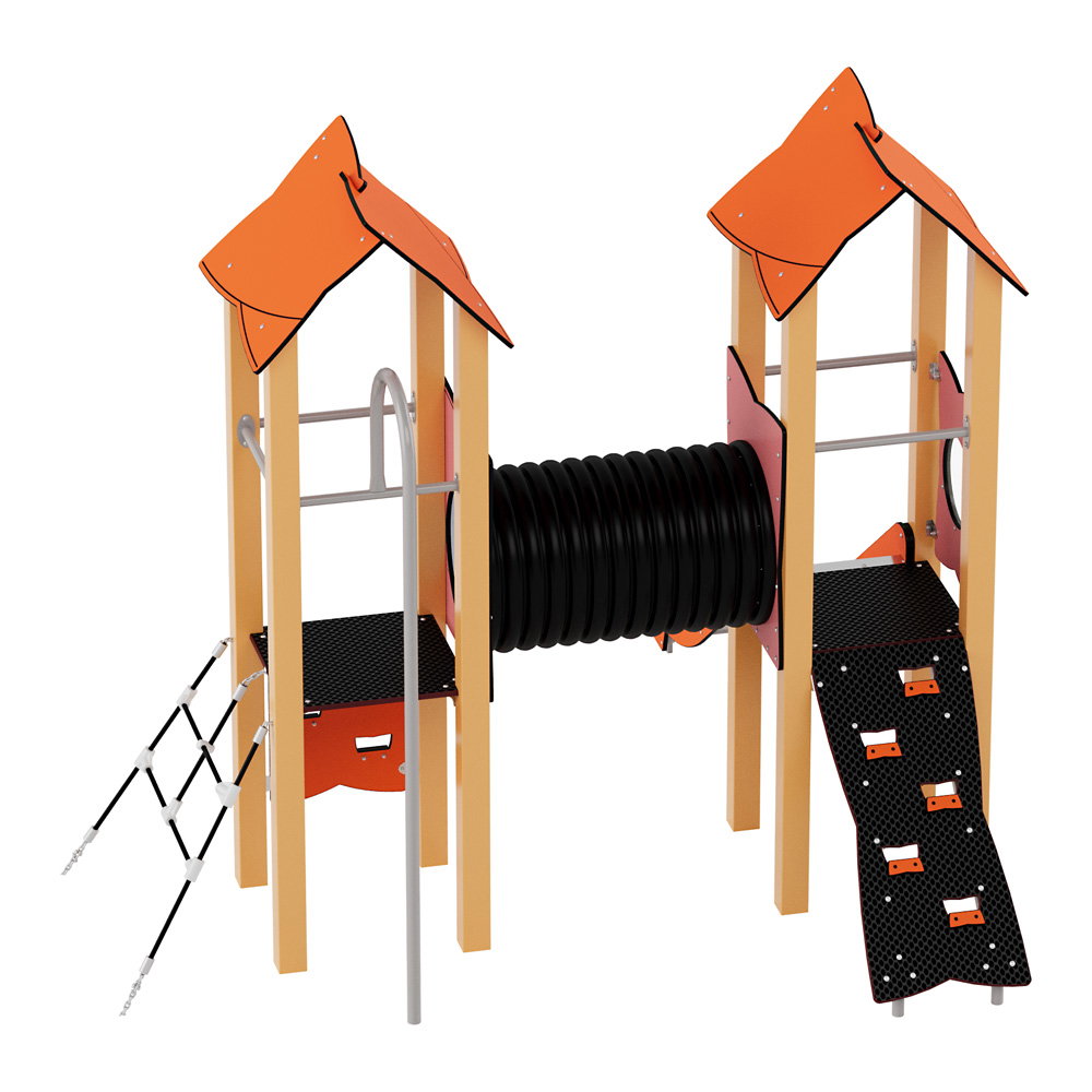 Doppel-Spielturm aus Metall mit Tunnel, Kletterwand und Rutsche – Urbi Me Set 4 - NV60004MP A d 25