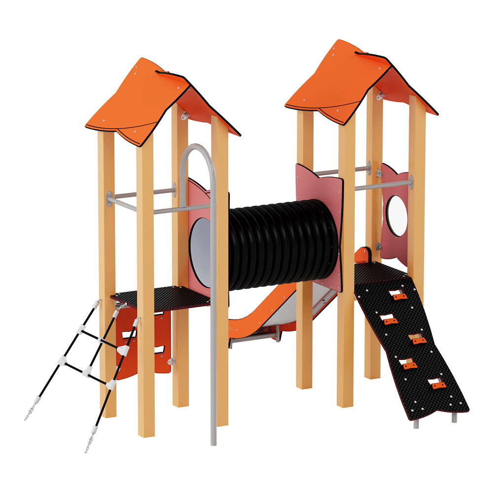 Doppel-Spielturm aus Metall mit Tunnel, Kletterwand und Rutsche – Urbi Me Set 4 - NV60004MP A e 25
