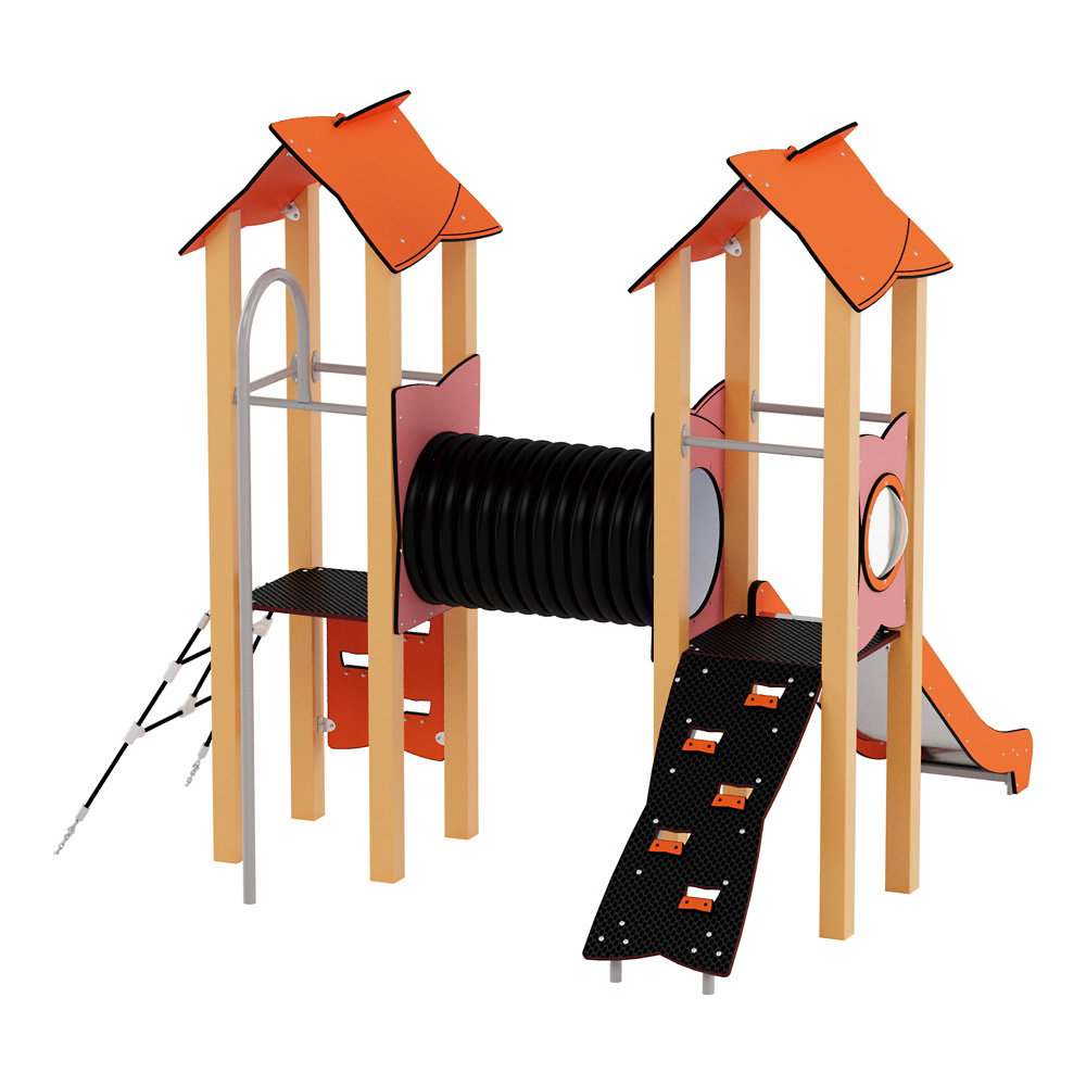 Doppel-Spielturm aus Metall mit Tunnel, Kletterwand und Rutsche – Urbi Me Set 4 - NV60004MP A f 25